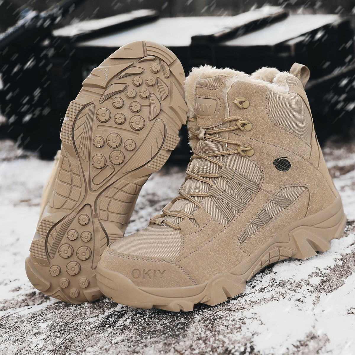 Men's High-Top Double-Sided Fleece Tactical Boots, Outdoor Military-Style Combat Boots, Insulated Training Boots, Special Forces Hiking Boots