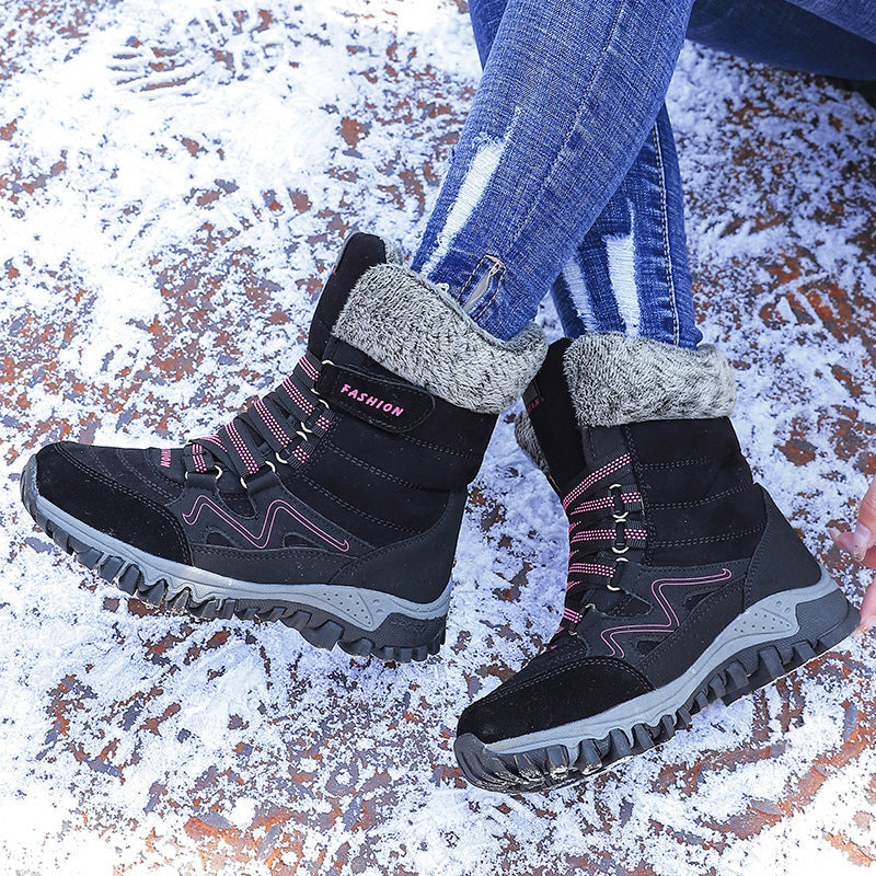 Cross-border Northern Winter Fleece-Lined Warm Thick-Soled Snow Boots, Export-Grade Cotton Shoes,  High-Top Women's Shoes, Sizes 35–42