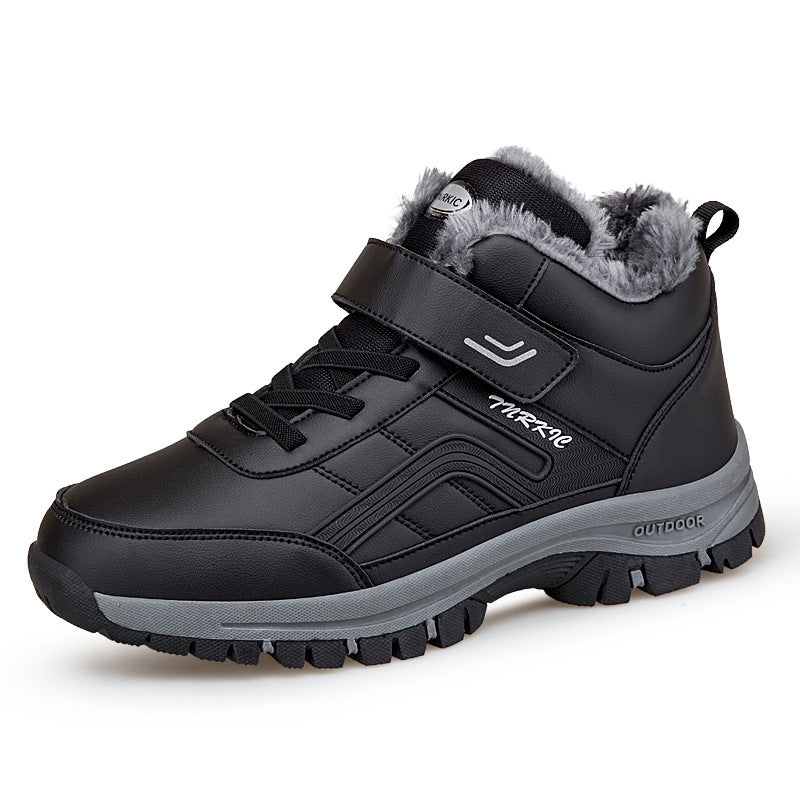 Winter Plus-Size Casual Cotton Shoes, Fleece-Lined Warm Outdoor Hiking Shoes, Waterproof and Non-Slip Men's Snow Boots