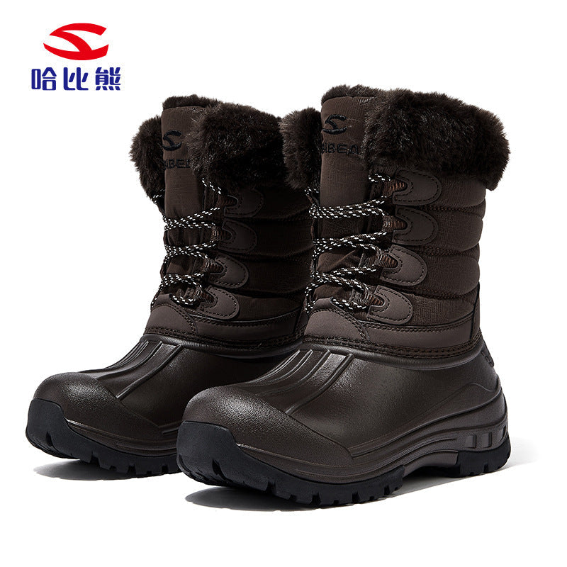 Habi Bear Winter Men's Snow Boots, Long-Pile Fleece, Warm Cotton Boots, Women's Outdoor Thick-Fleece Oversized Boots